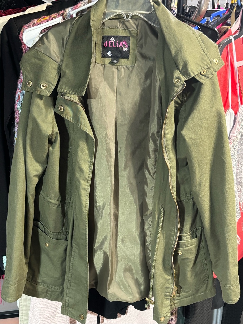dELiA*s Olive Green Utility Military Style Fall Jacket- Sz L